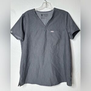 FIGS Women's Size S‎ Graphite Gray Catarina Scrub Top Logo 1 pocket V Neck Used